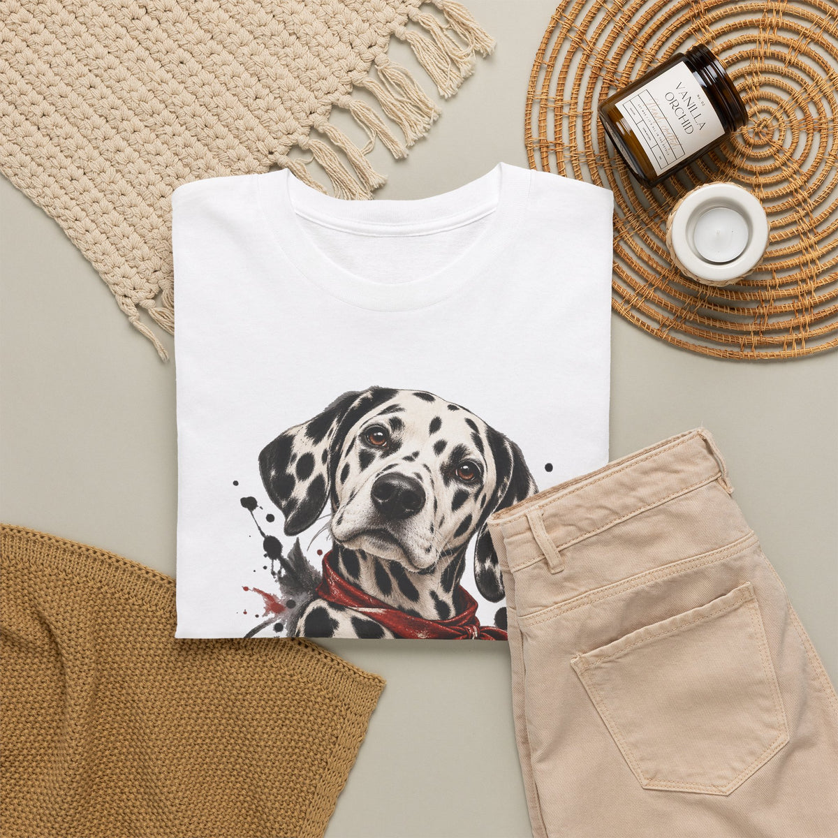Dalmatian Red Bandana T-Shirt Dog Portrait Splatter Art Tee