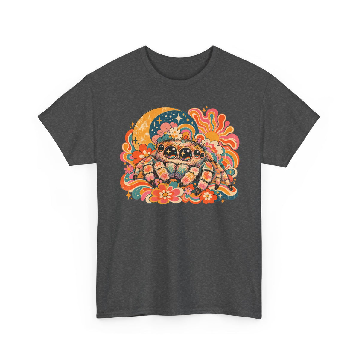 Groovy Jumping Spider T-Shirt Retro 70s Flowers Creepy Cute Tee