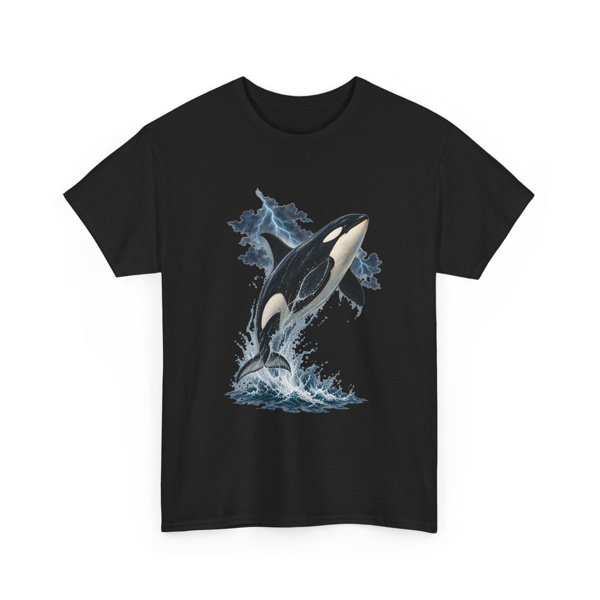 Breaching Orca Lightning Storm Tee Killer Whale Ocean Splash Thunder Clouds Shirt