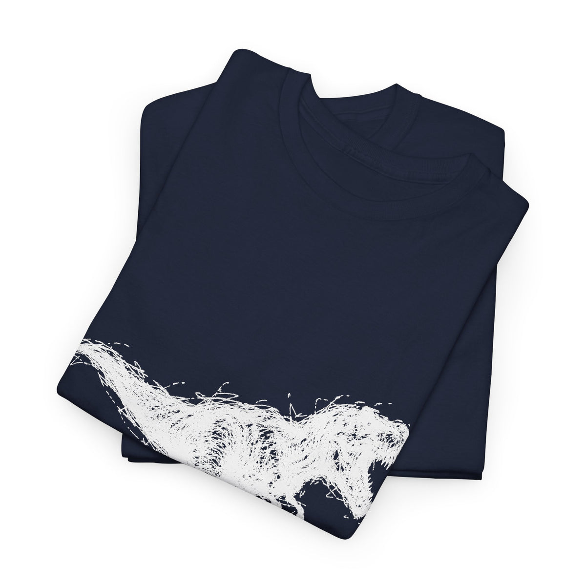 Scribble White T-Rex on Black T-Shirt Minimal Line Art Dinosaur
