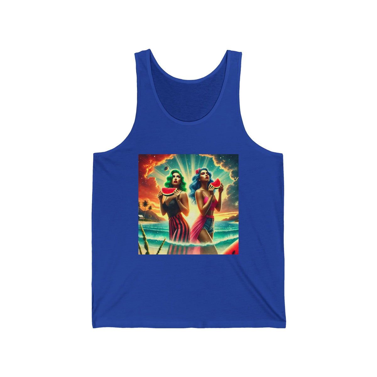 Retro Pin-Up Watermelon Beach Graphic Tank Top Unisex Jersey Tank
