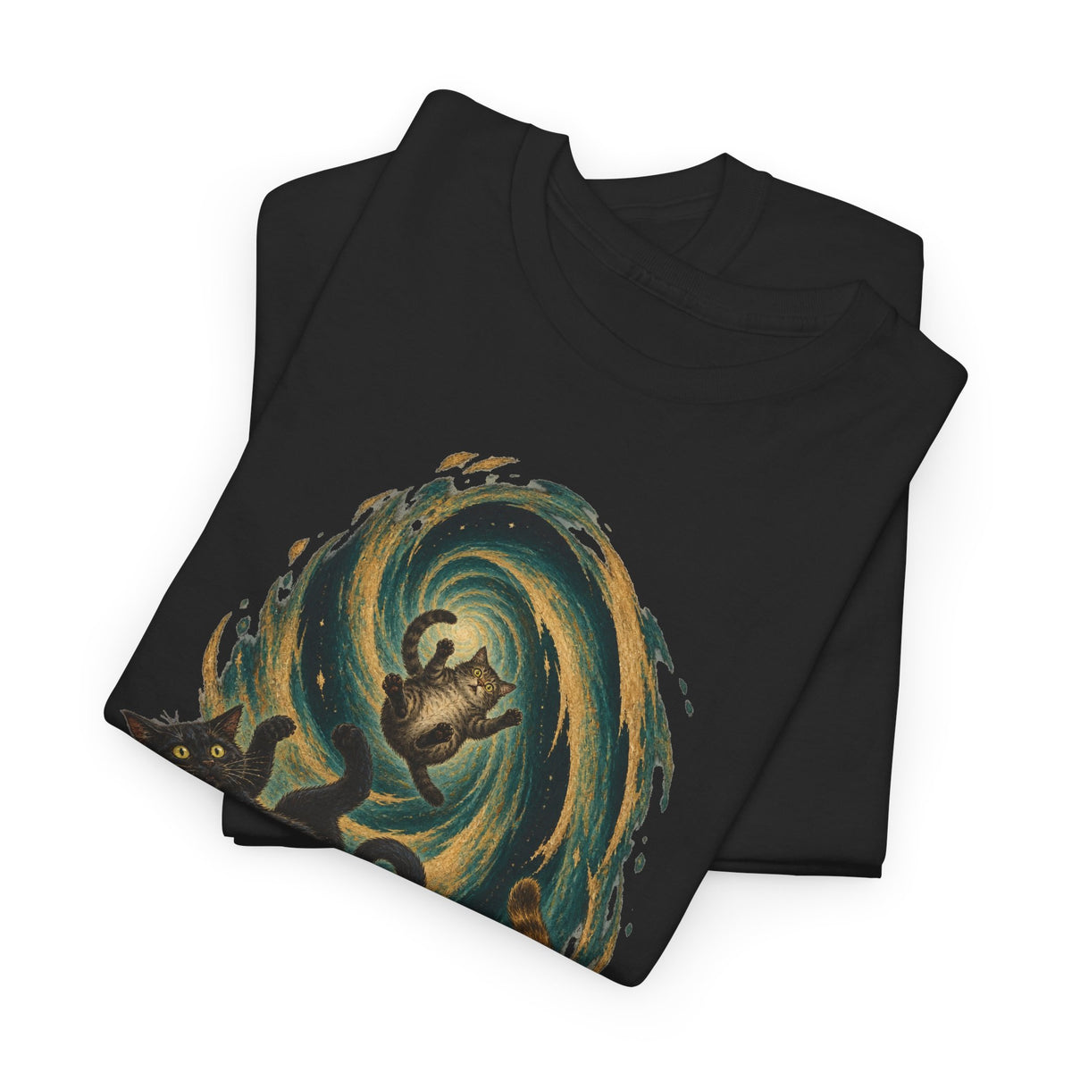 Celestial Cats Vortex T-Shirt Swirling Tabby Cats Galaxy Dark Tee