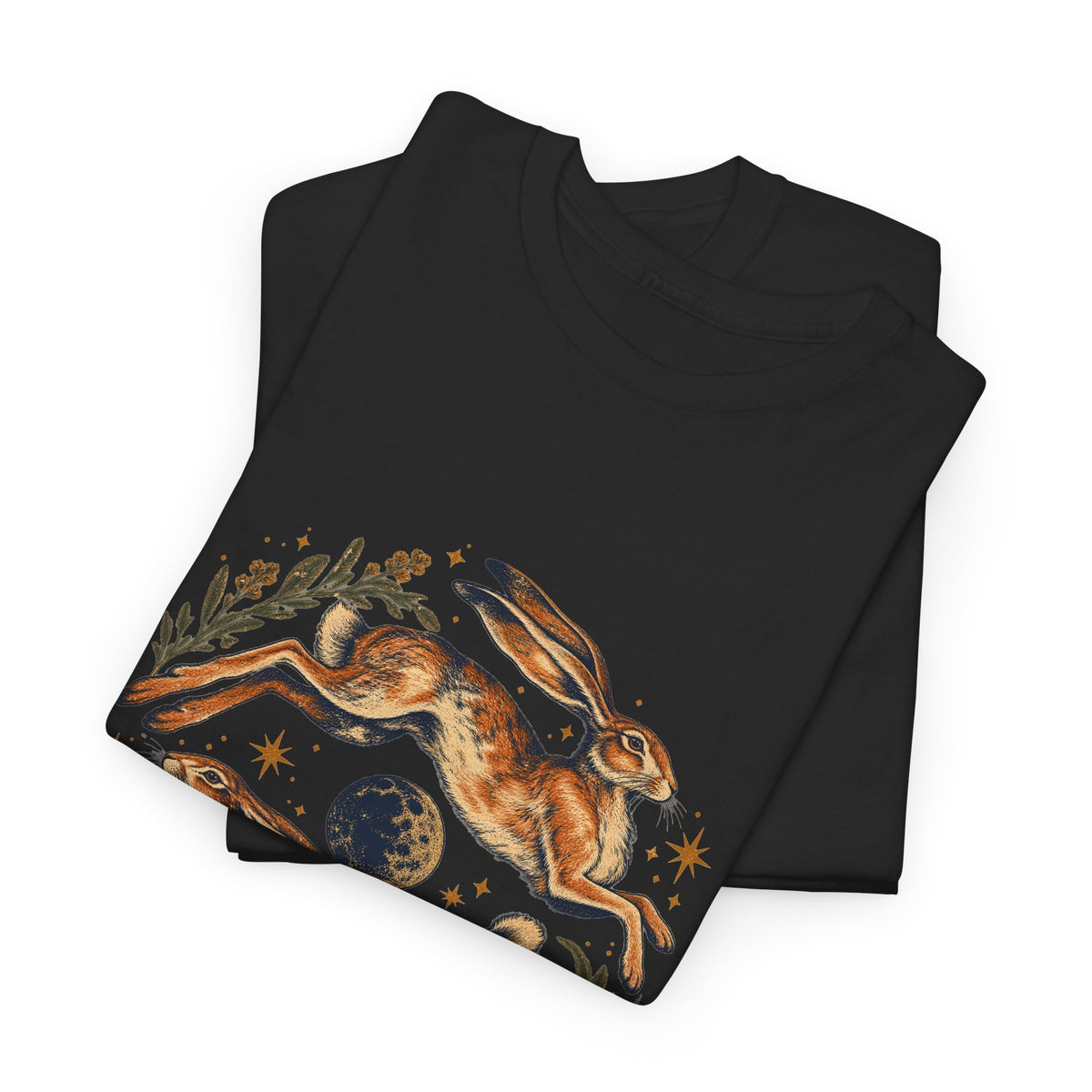 Leaping Hares Moon T-Shirt Celestial Twin Rabbits Stars Tee