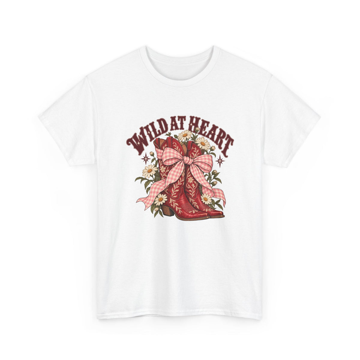 Wild at Heart Cowboy Boots T-Shirt Western Floral Gingham Country Tee