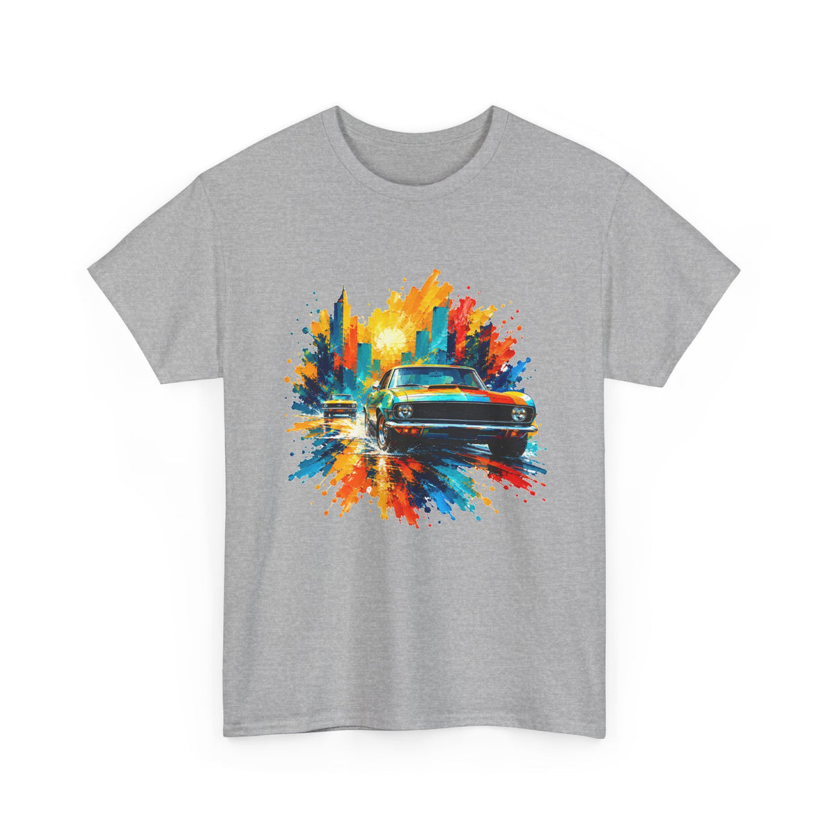 Paint Splash Muscle Car T-Shirt Colorful City Sunset Classic Car Art