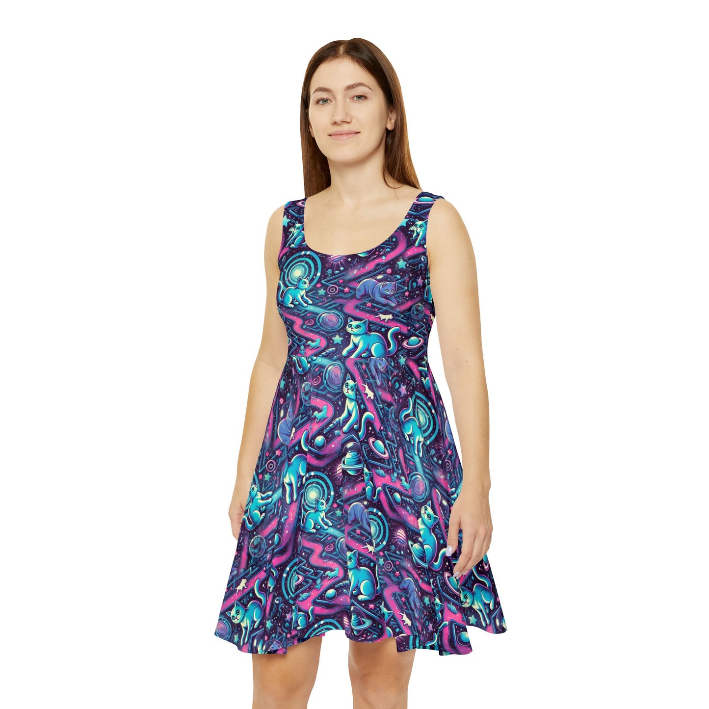 Cat Maze Skater Dress - Fun and Playful Women's Fashion