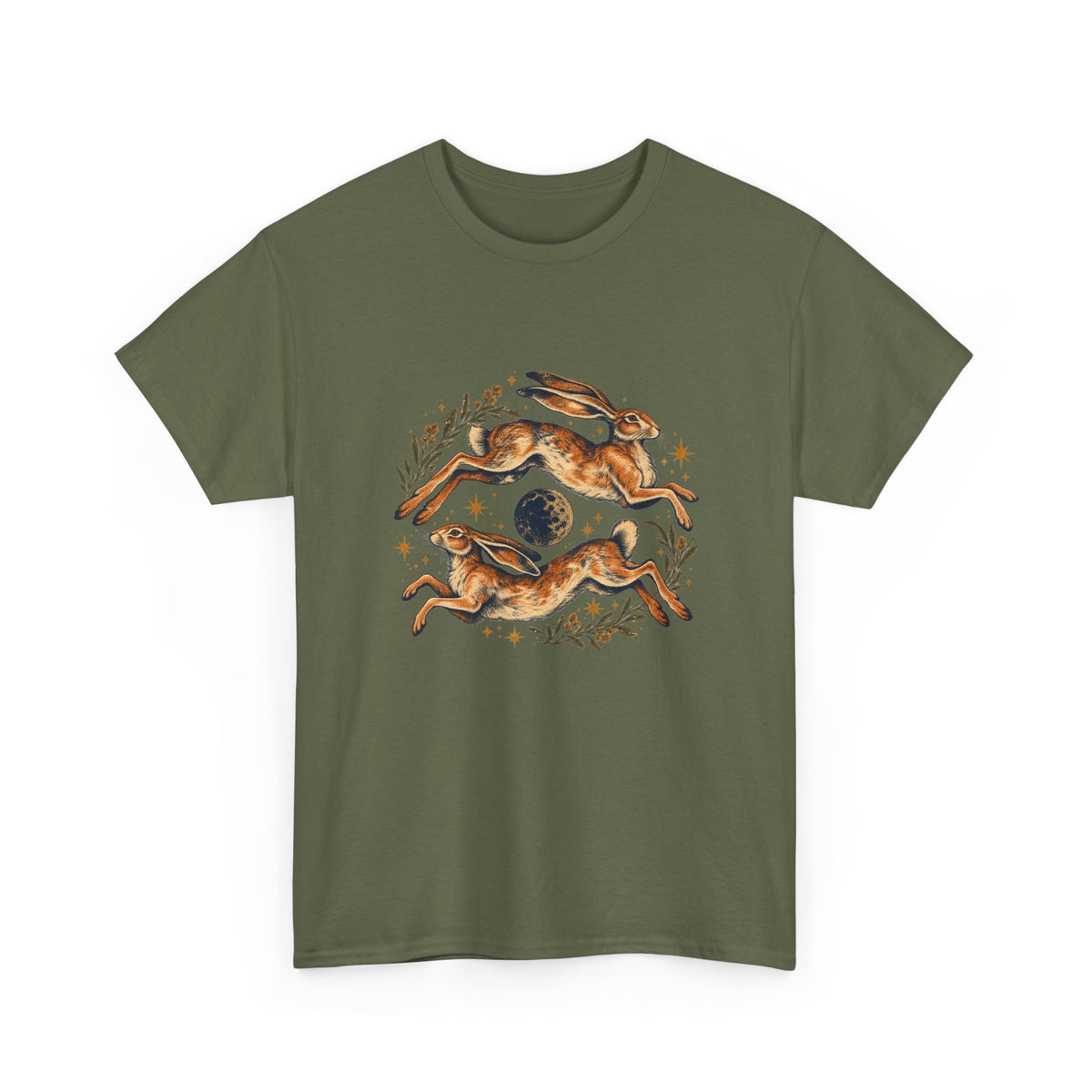 Leaping Hares Moon T-Shirt Celestial Twin Rabbits Stars Tee