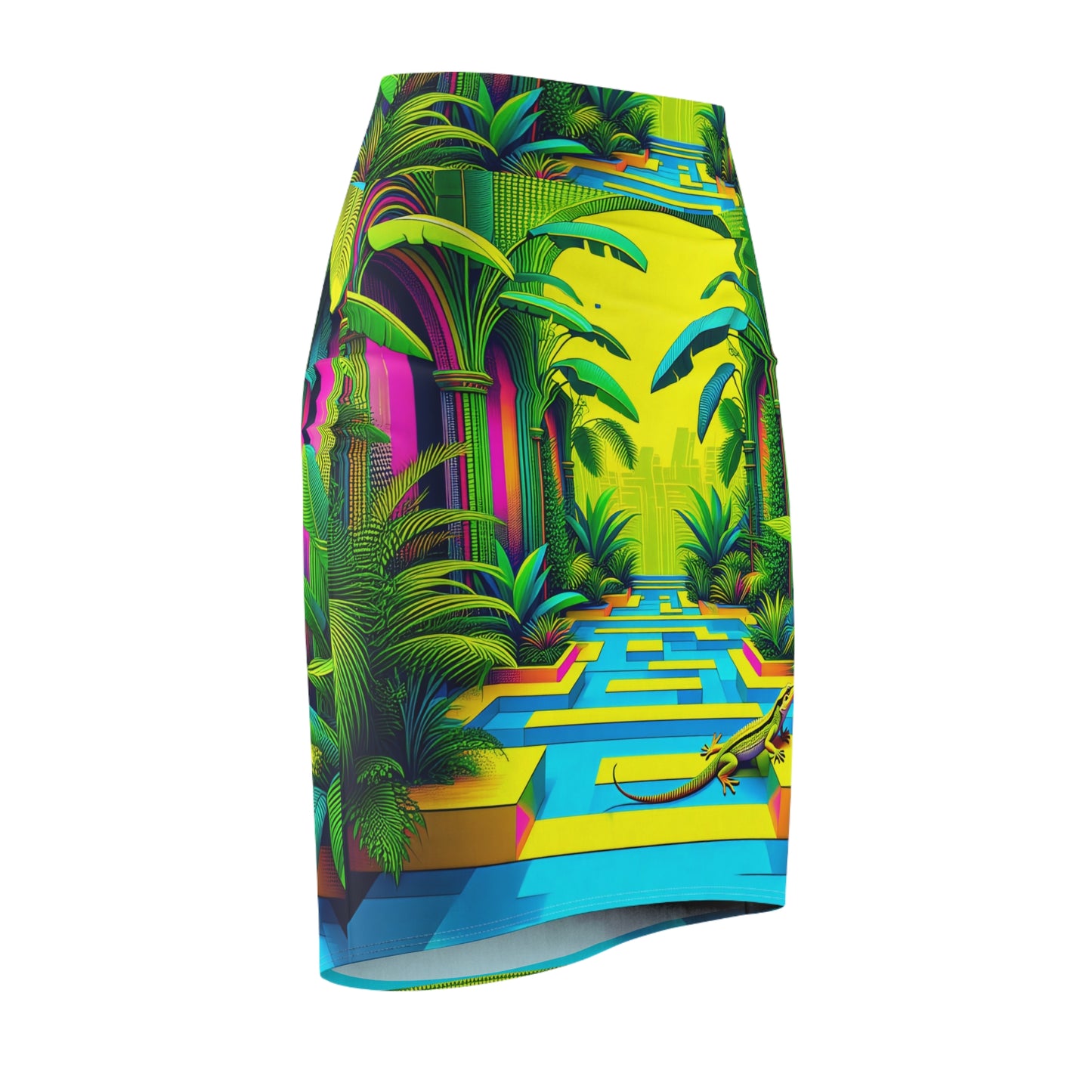 Pencil Skirt - Tropical Plants and Lizard Print