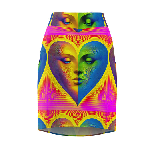 Pencil Skirt - Illusion Heart Face Design