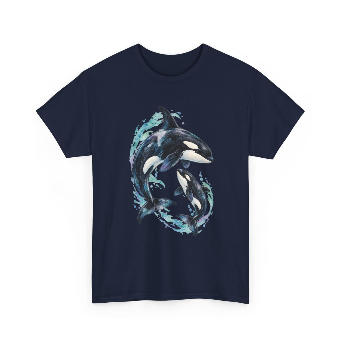 Orca Mother and Calf Tee Watercolor Killer Whale Mom and Baby Ocean Splash Shirt