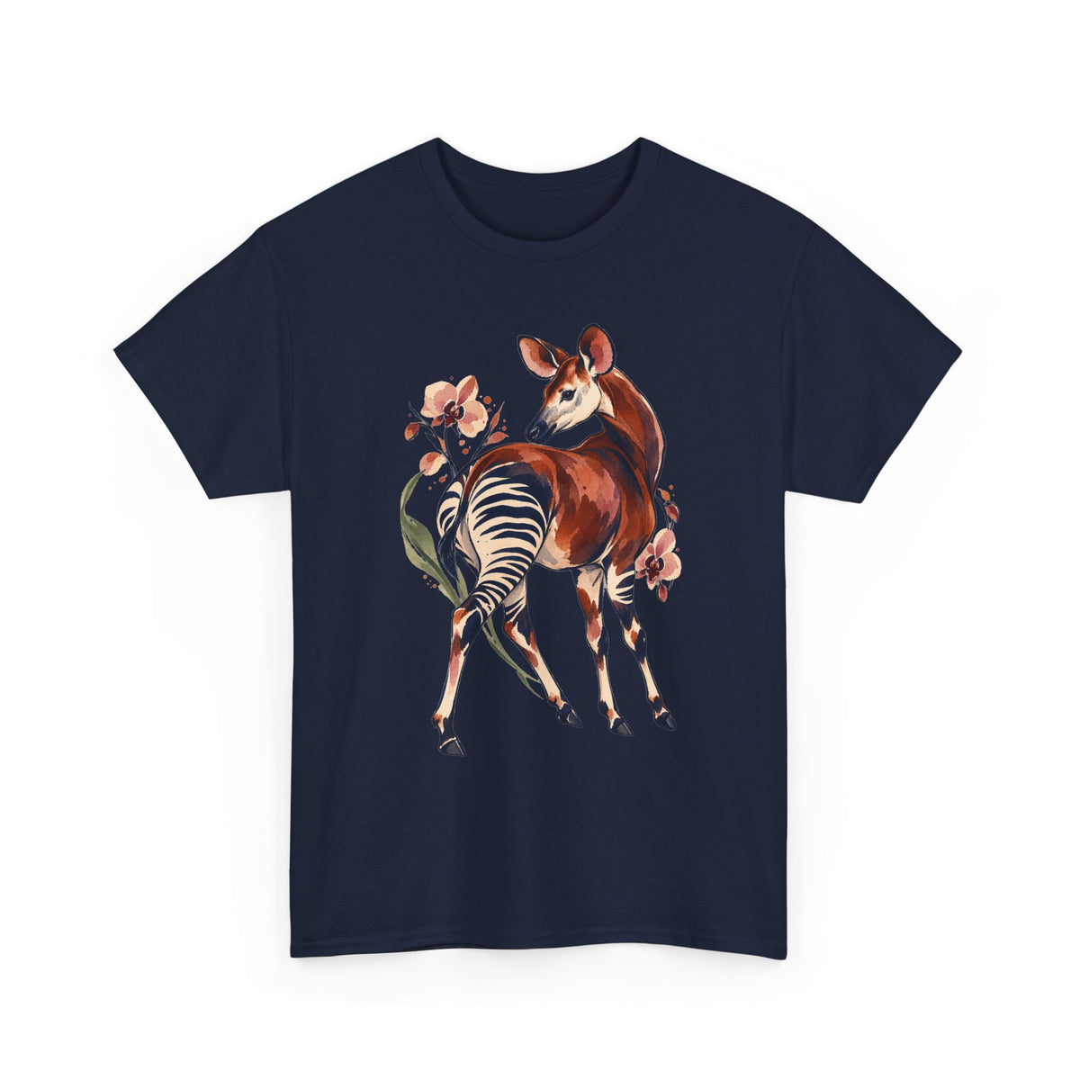 Orchid Okapi Watercolor Tee Okapi Tropical Orchid Flowers Rainforest Wildlife Shirt
