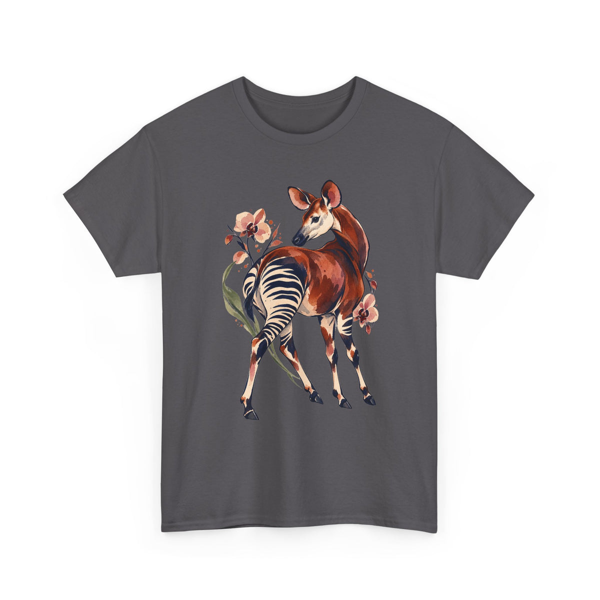 Orchid Okapi Watercolor Tee Okapi Tropical Orchid Flowers Rainforest Wildlife Shirt
