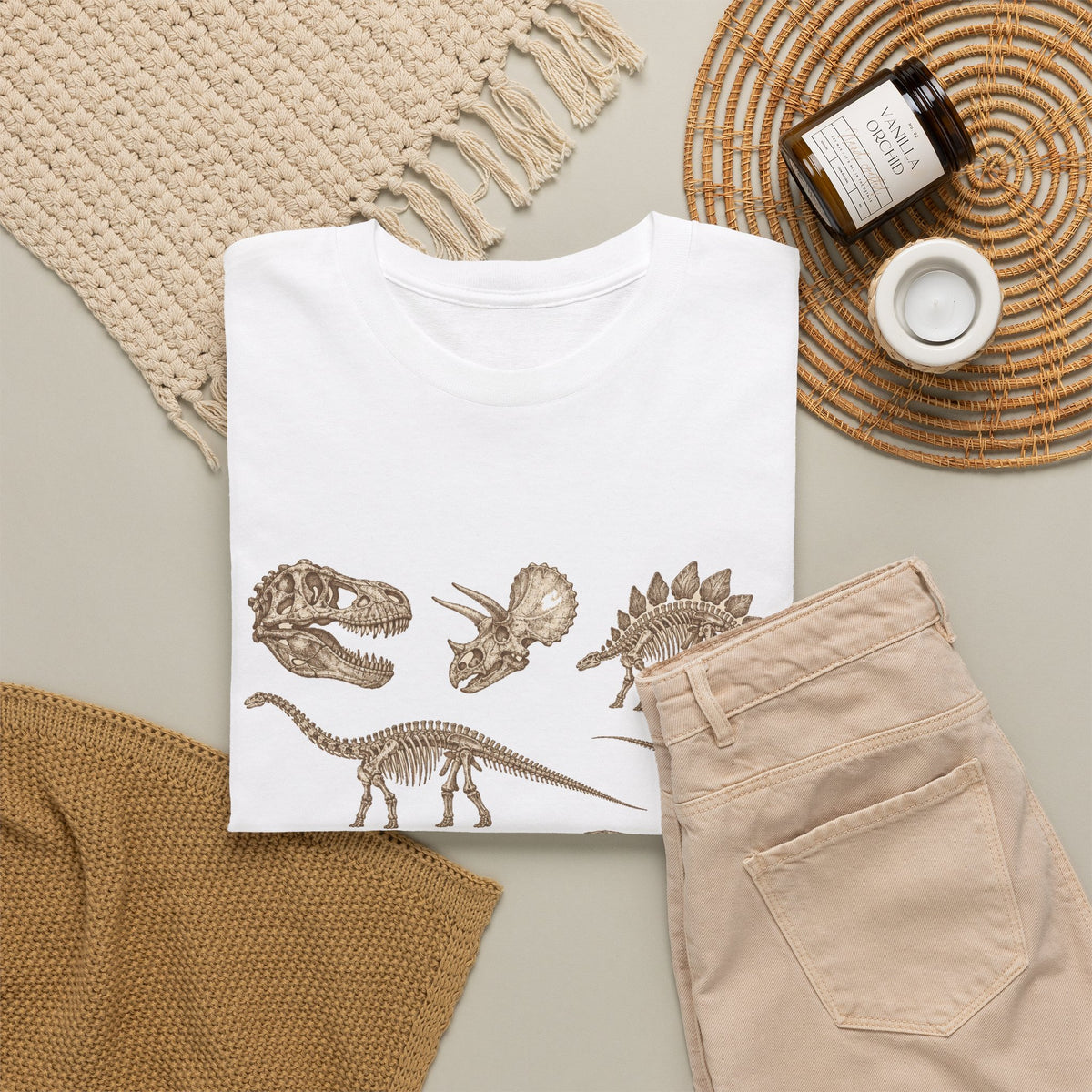 Dinosaur Skeleton Fossils T-Shirt Vintage Paleontology Chart