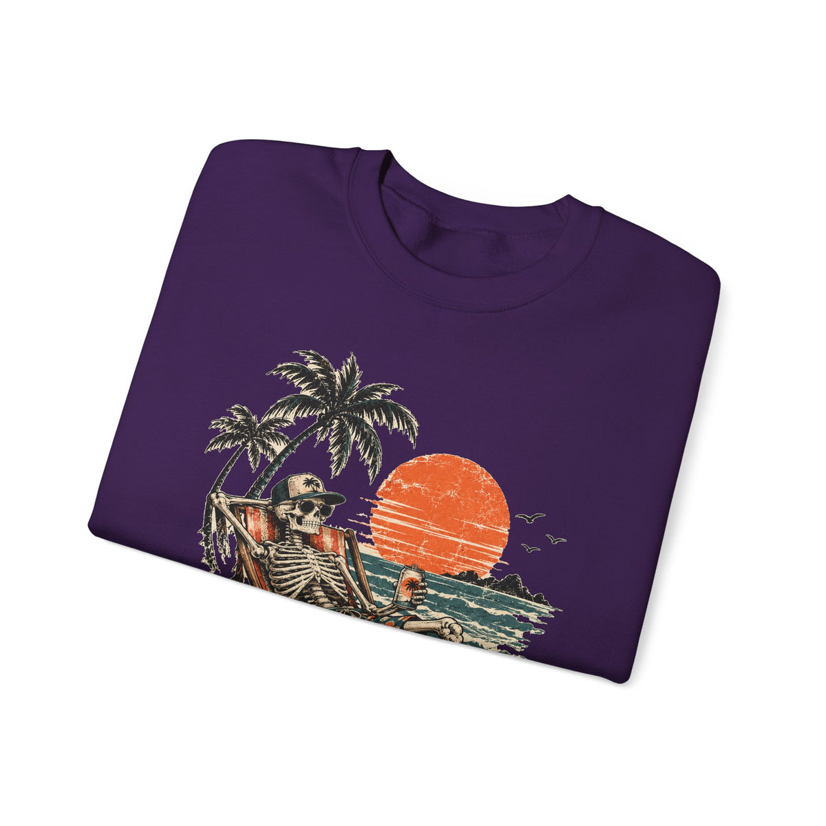 Beach Skeleton Sunset Sweatshirt Palm Trees Vacation Mode Skeleton Crewneck