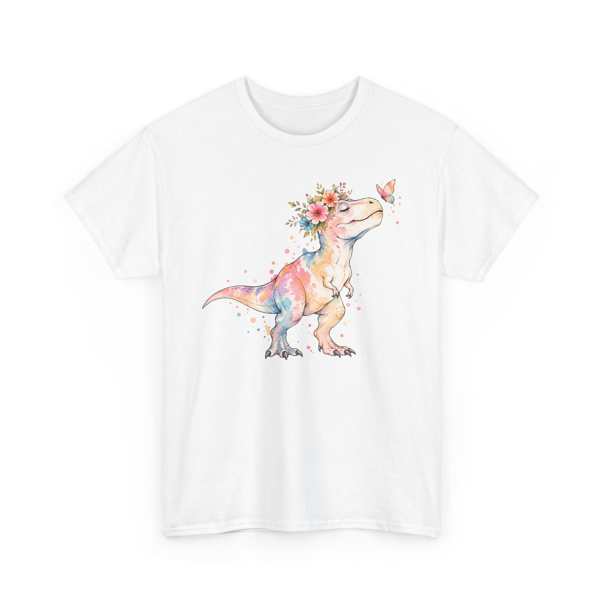 Watercolor T-Rex T-Shirt, Pastel Dinosaur Flower Crown Butterfly Graphic Tee Unisex Cute Dino Shirt