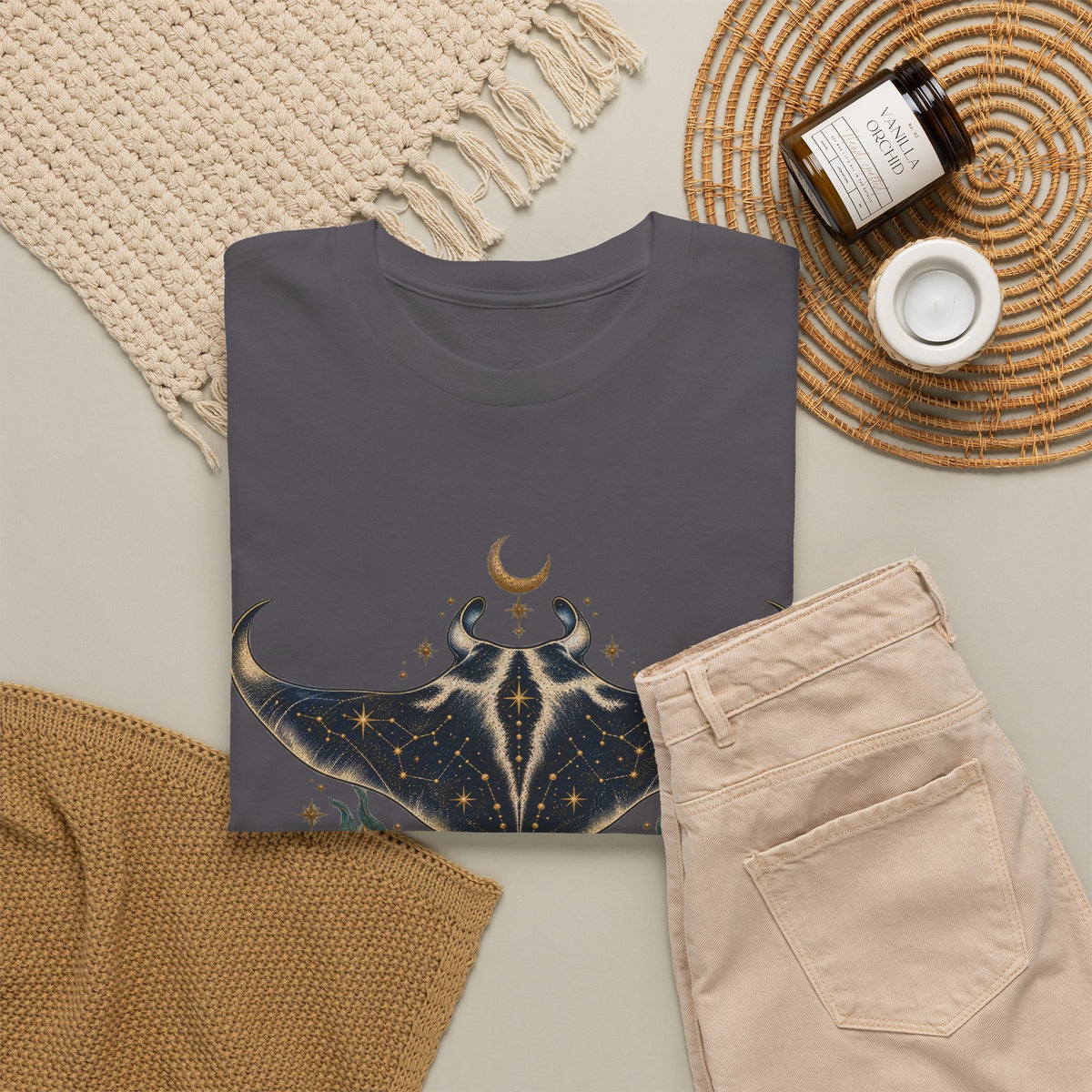 Celestial Manta Ray Moon T-Shirt Constellation Ocean Stars Tee