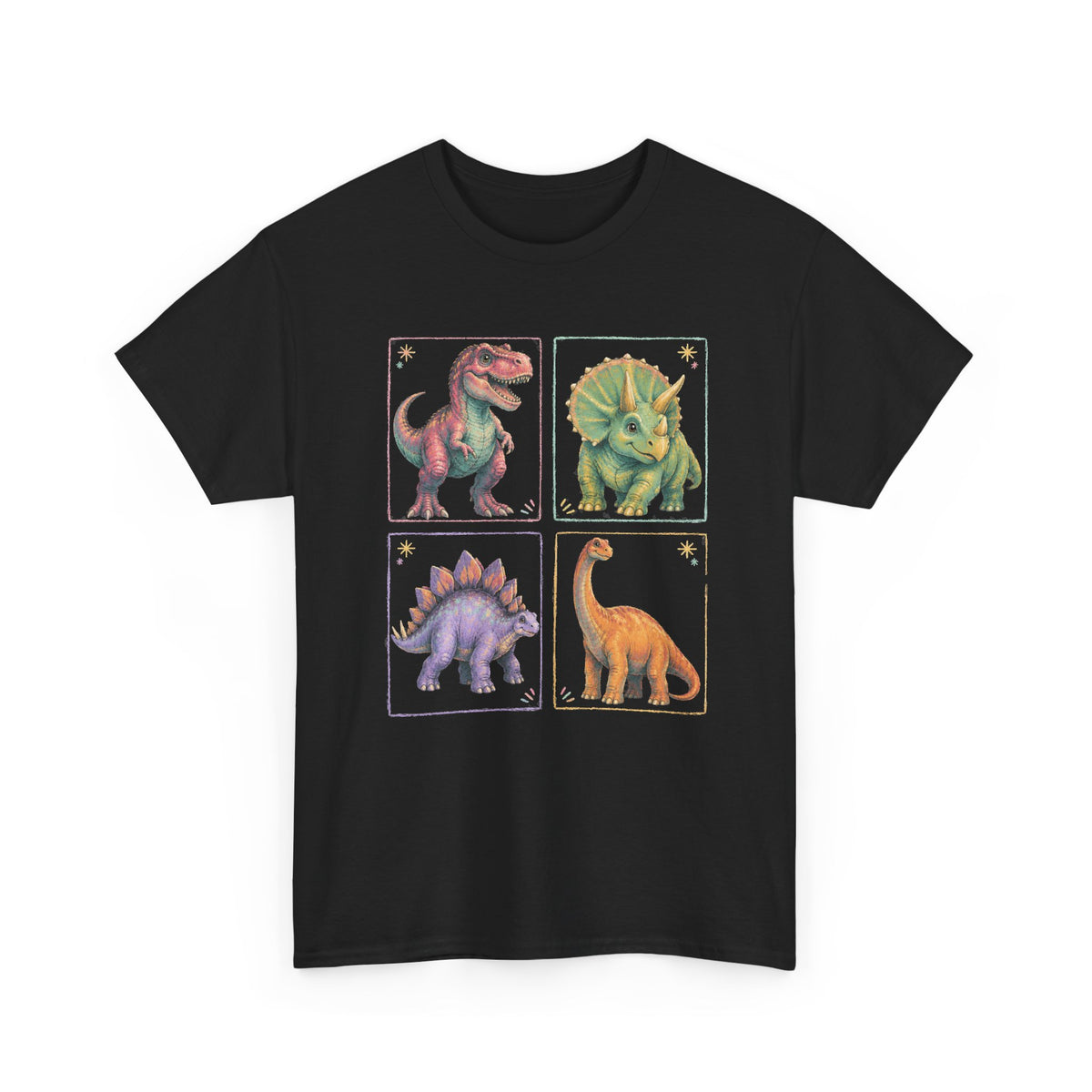 Pastel Dinosaur Grid T-Shirt Cute T-Rex Triceratops Stegosaurus