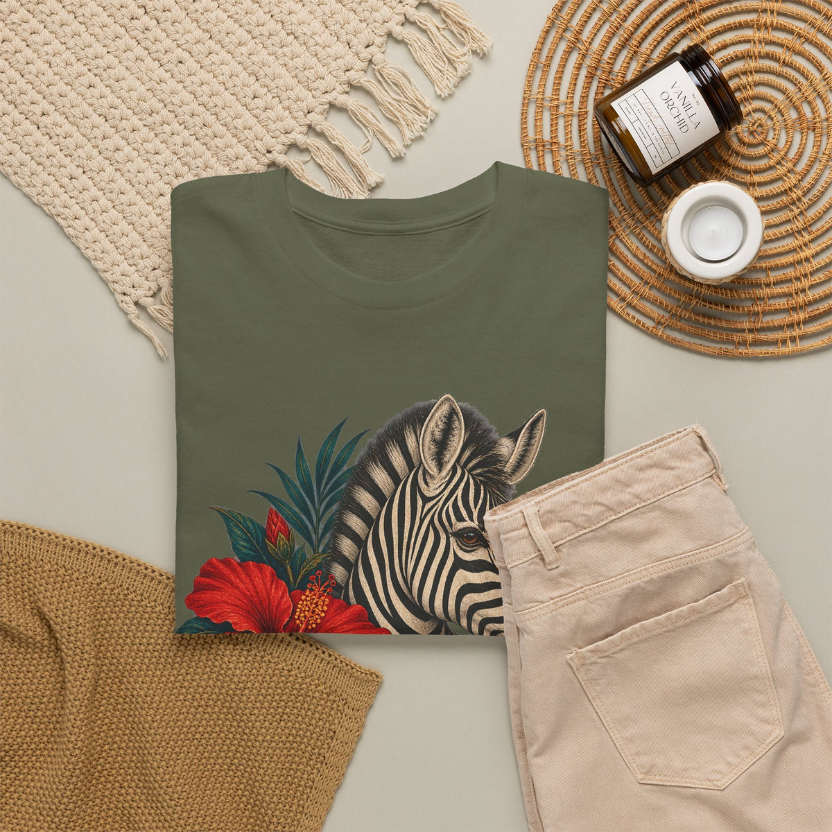 Zebra Hibiscus Tropical T-Shirt Safari Floral Animal Tee