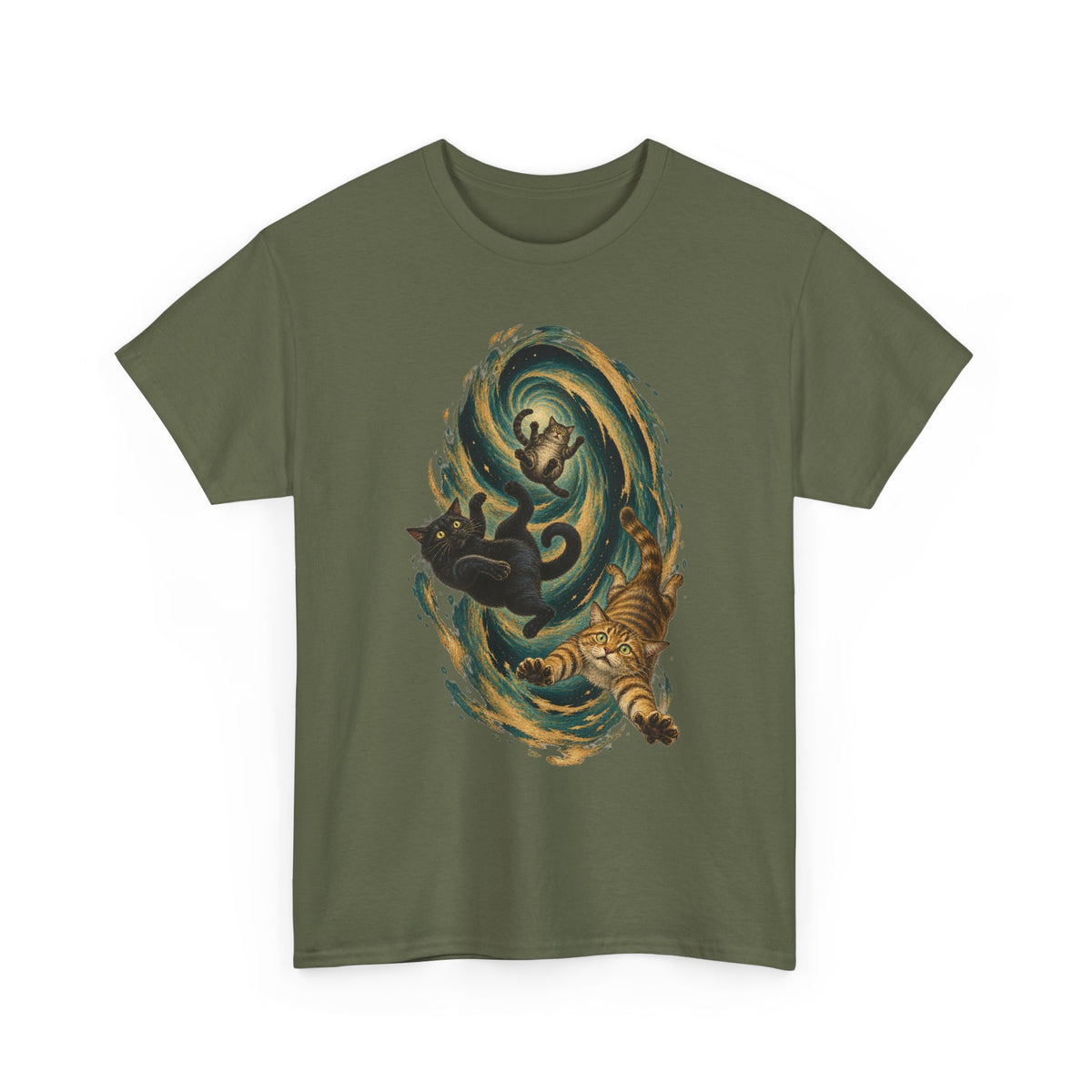 Celestial Cats Vortex T-Shirt Swirling Tabby Cats Galaxy Dark Tee
