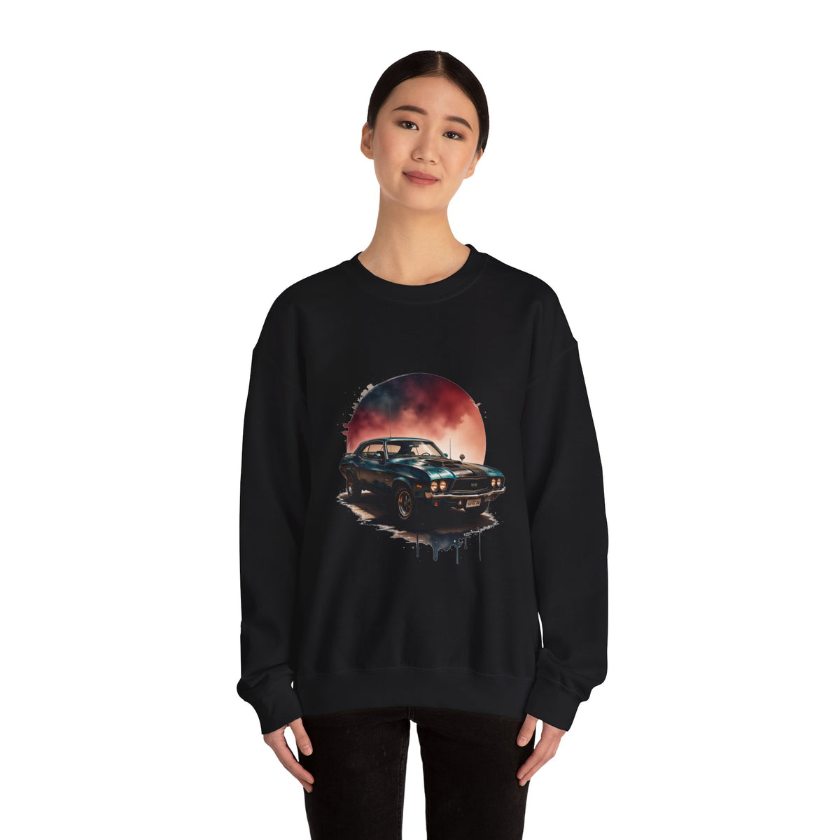 Vintage Black Muscle Car Crewneck Sweatshirt Unisex Graphic Pullover