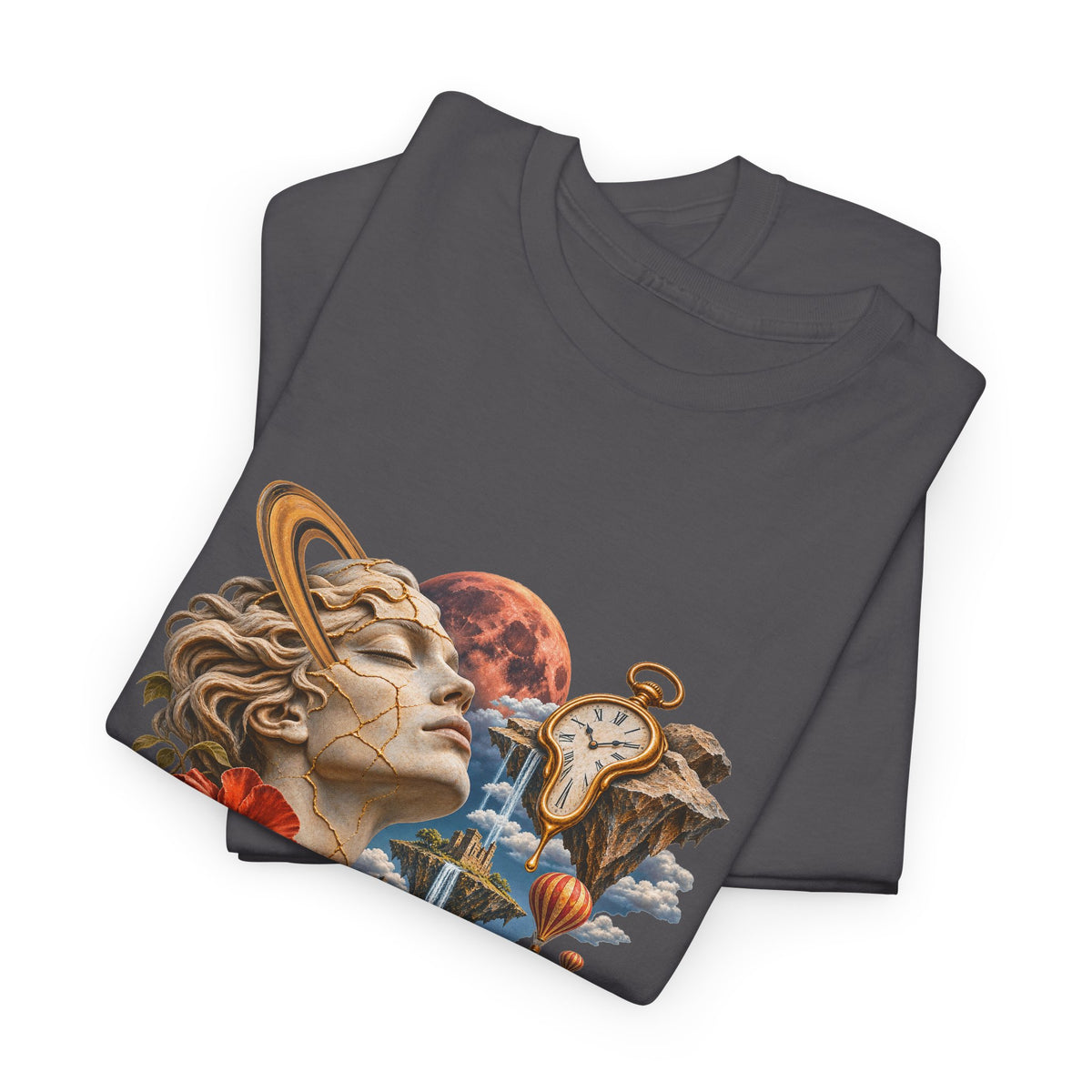 Surreal Kintsugi Bust T-Shirt Melting Clock Floating Islands Celestial Tee