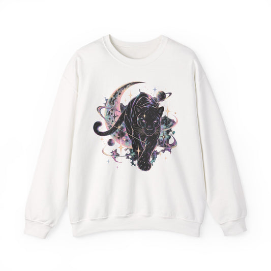 Cosmic Black Jaguar Sweatshirt Celestial Big Cat Moon Crewneck