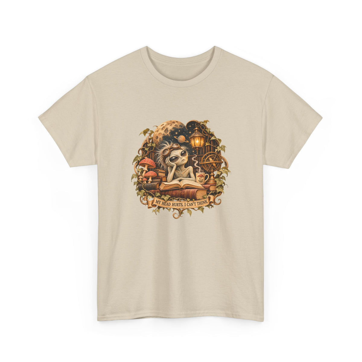 My Head Hurts I Can't Think T-Shirt Alien Scholar Books Funny Tee