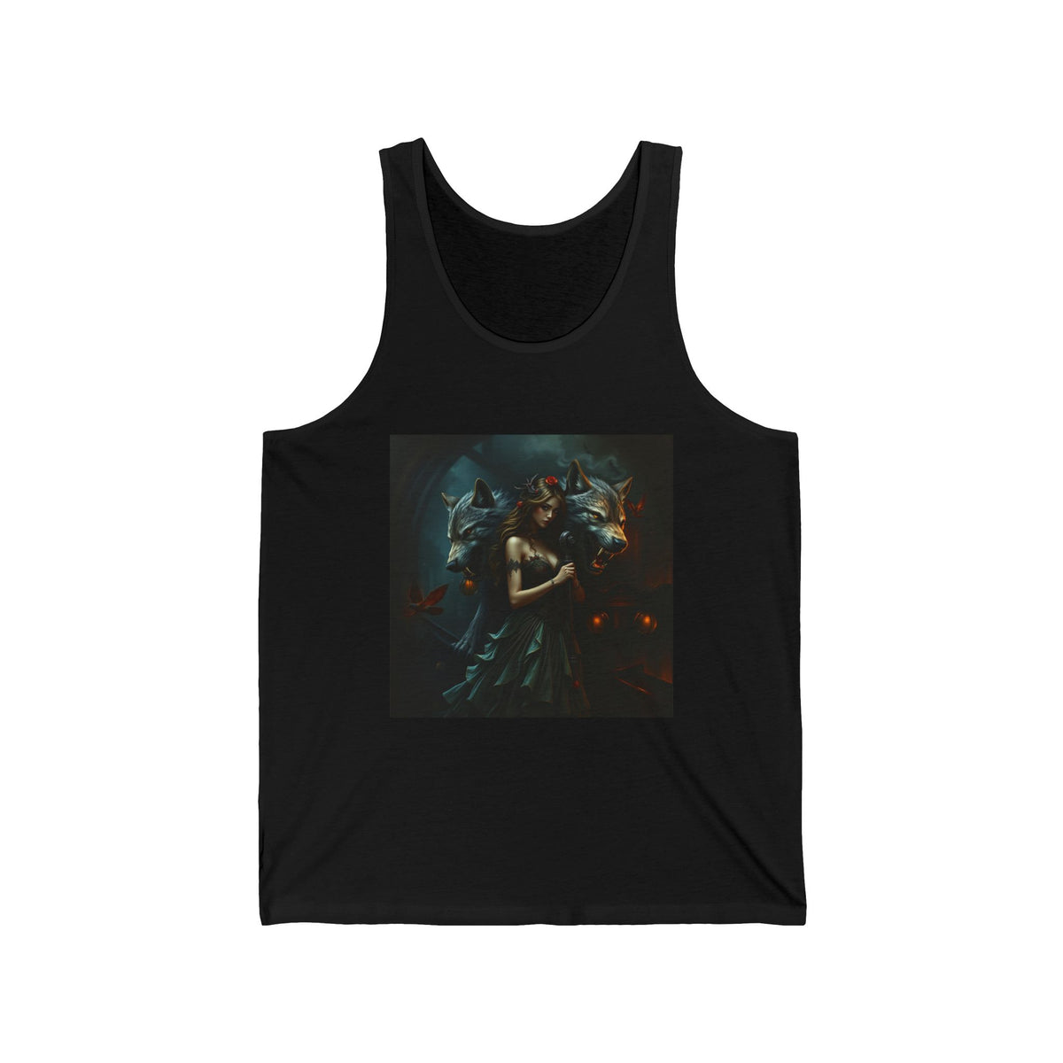 Gothic Lady With Wolves Graphic Tank Top Unisex Jersey Tank