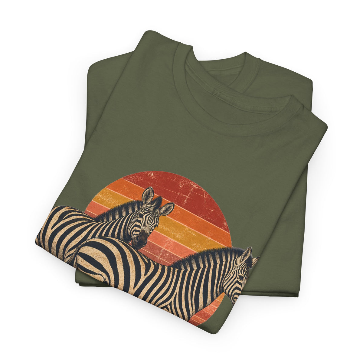 Twin Zebras Sunset T-Shirt Retro Savanna Striped Tee