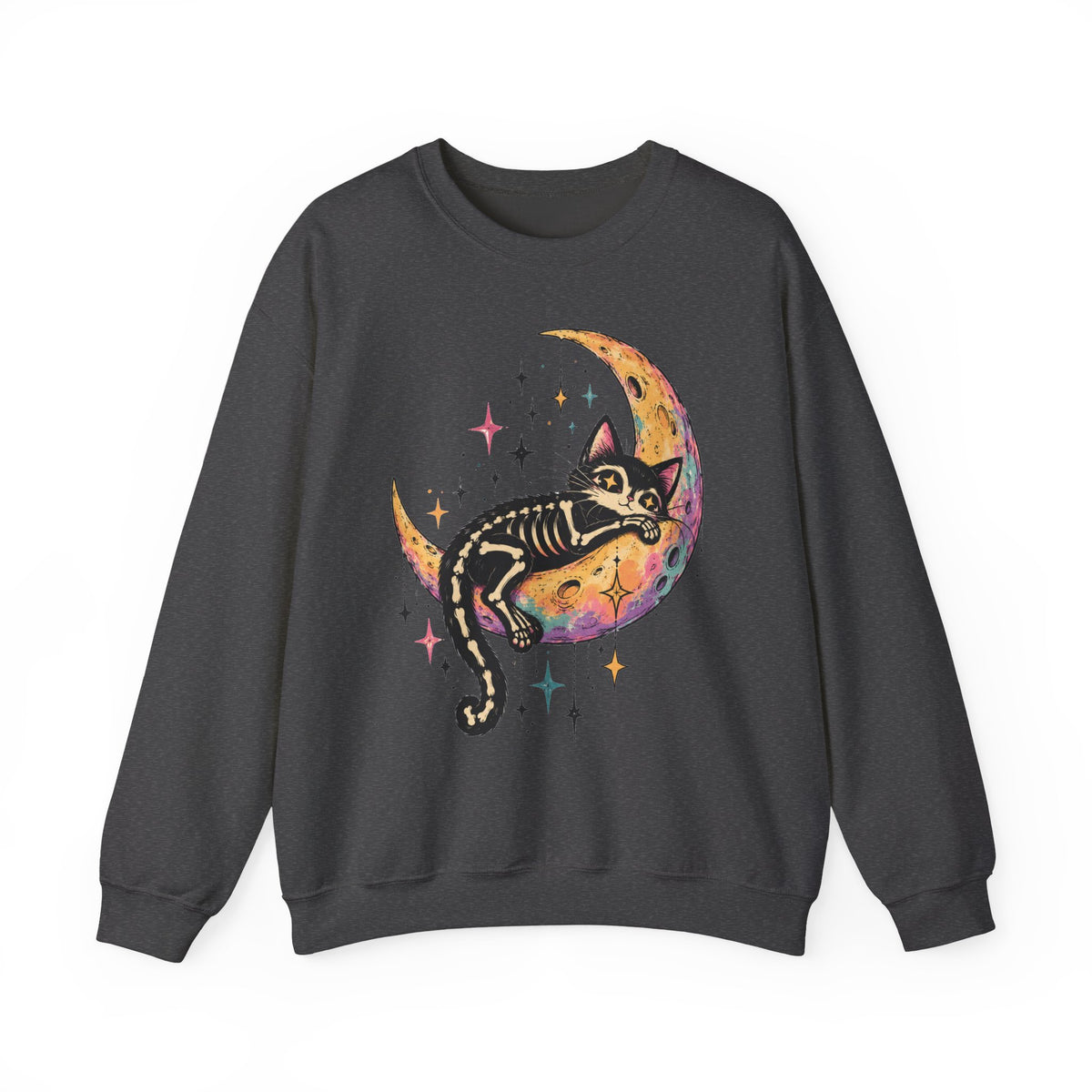 Skeleton Cat Moon Sweatshirt Pastel Goth Crescent Moon Black Cat Crewneck
