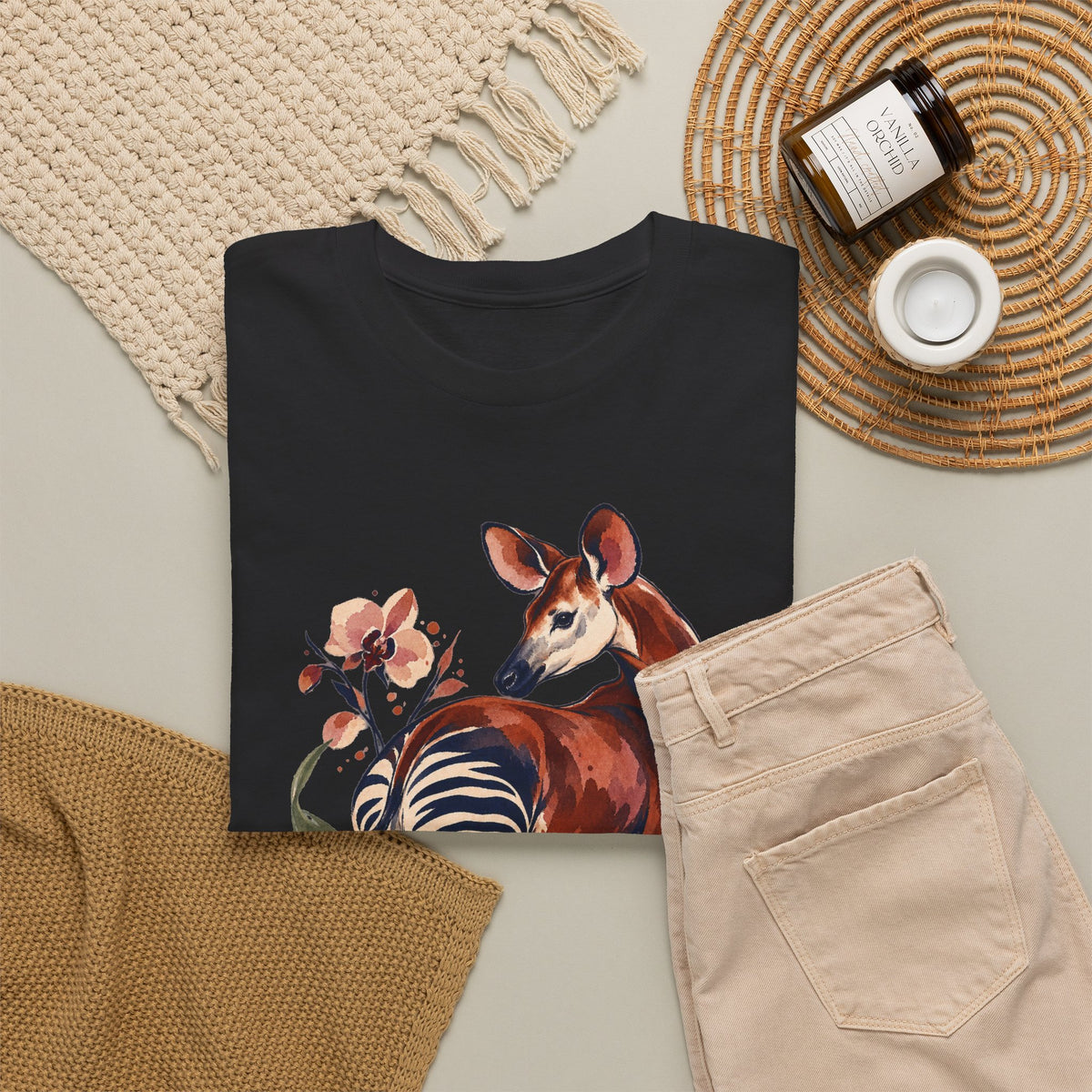 Orchid Okapi Watercolor Tee Okapi Tropical Orchid Flowers Rainforest Wildlife Shirt