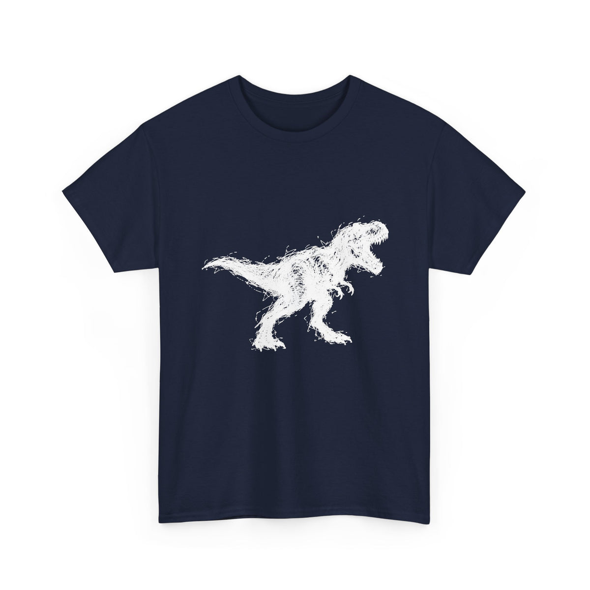 Scribble White T-Rex on Black T-Shirt Minimal Line Art Dinosaur