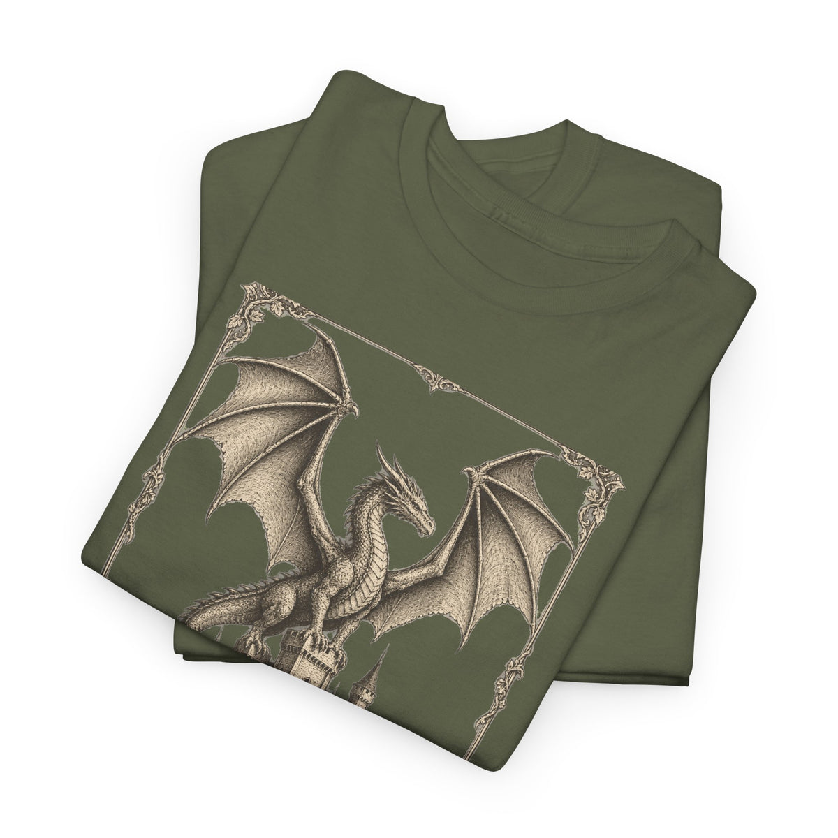 Gothic Dragon Castle T-Shirt Fantasy Stipple Ink Dragon Keep Tee