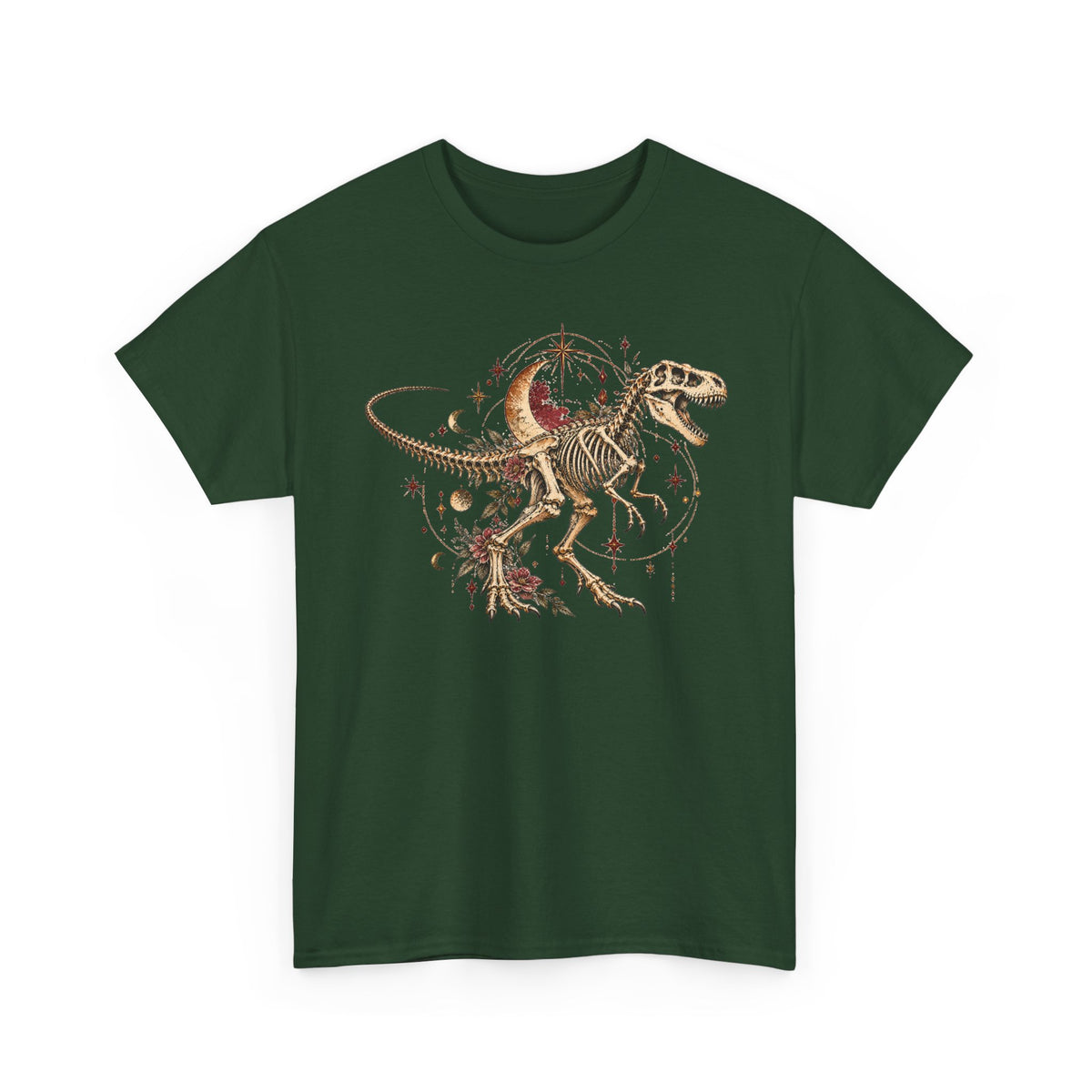 Celestial T-Rex Skeleton T-Shirt, Dinosaur Fossil Moon Stars Graphic Tee Unisex Dark Academia Shirt