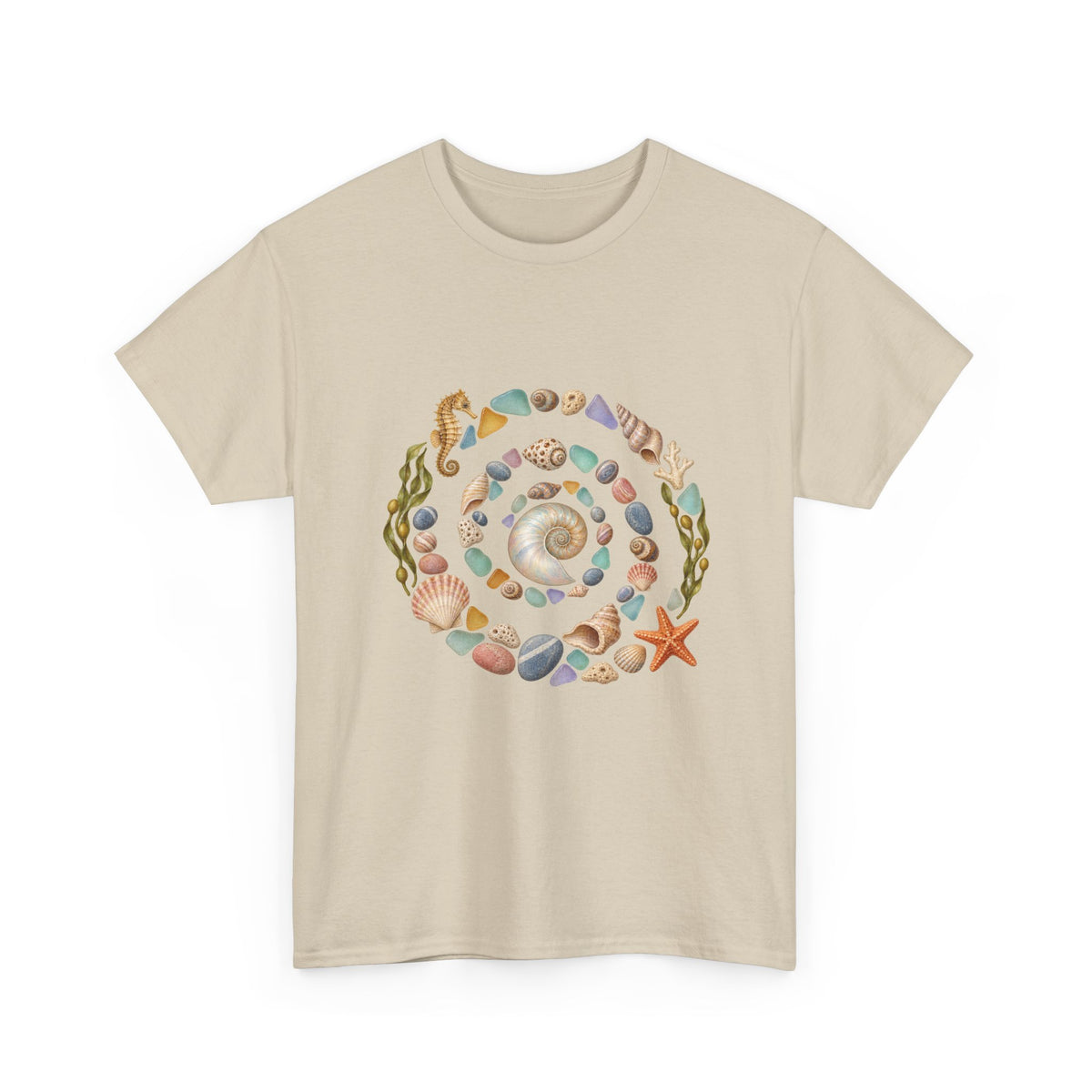 Nautilus Seashell Spiral T-Shirt Ocean Beach Shells Seahorse Starfish Tee