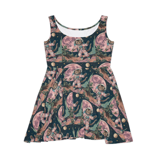 Skater Dress Astronaut Cat Printed Women's Dress