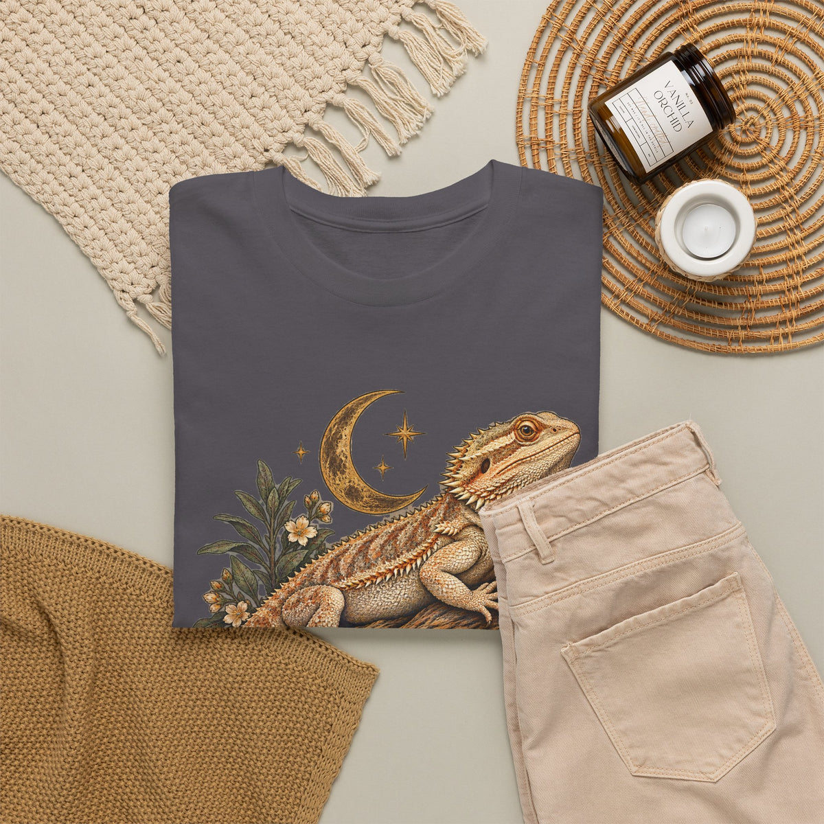 Bearded Dragon Moon T-Shirt Celestial Lizard Night Bloom Tee