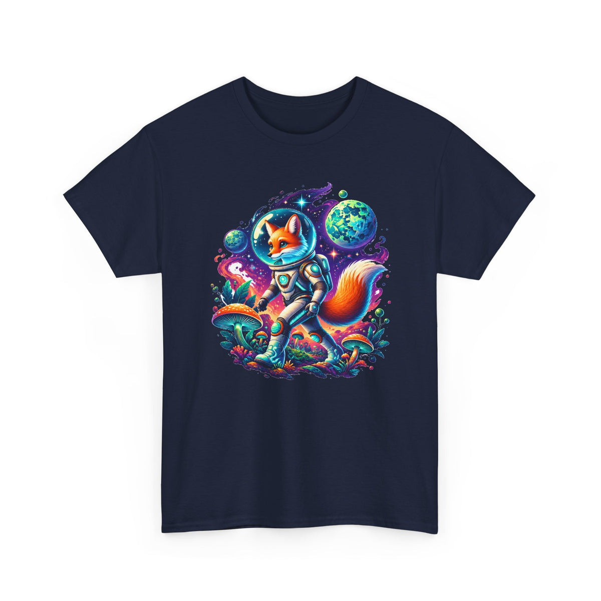 Fox Astronaut T-Shirt Space Fox Glowing Mushroom Planet Galaxy Tee