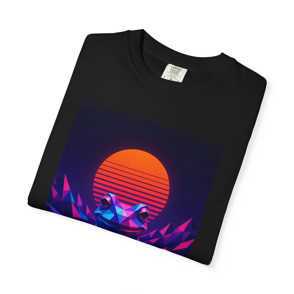 Retro Synthwave Frog Tee Low Poly Neon Sunset 80s Graphic Heavyweight Shirt
