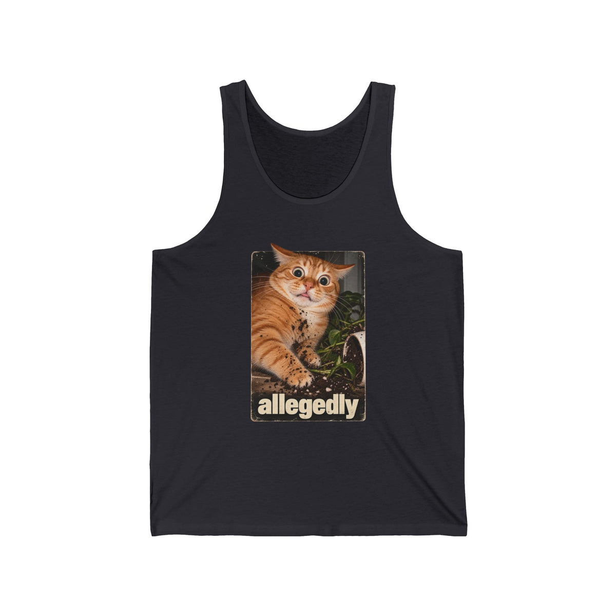 Allegedly Funny Cat Tank Top Orange Tabby Spilled Plant Guilty Cat Tank