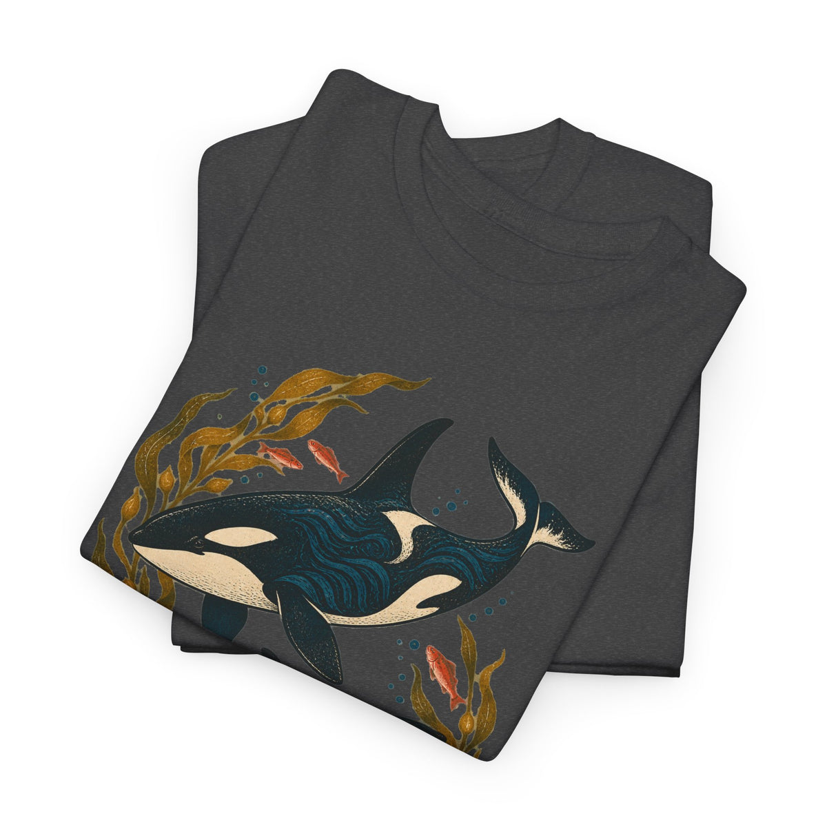 Orca Kelp Duo Tee Two Killer Whales Golden Kelp Forest Orange Fish Ocean Shirt