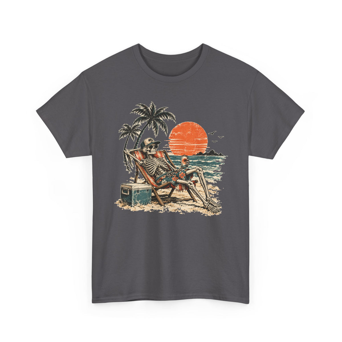 Beach Skeleton Sunset T-Shirt Palm Trees Vacation Mode Funny Skeleton Graphic Tee