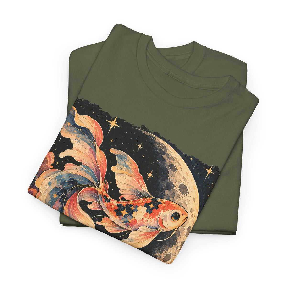 Koi Fish Moon T-Shirt Celestial Koi Night Sky Full Moon Graphic Tee Unisex