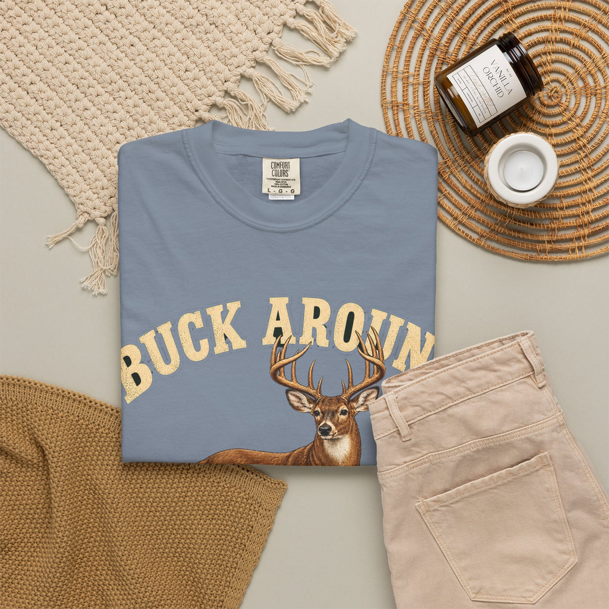Buck Around and Find Out Cream Letter Deer Tee Funny Hunting FAFO Pun Shirt