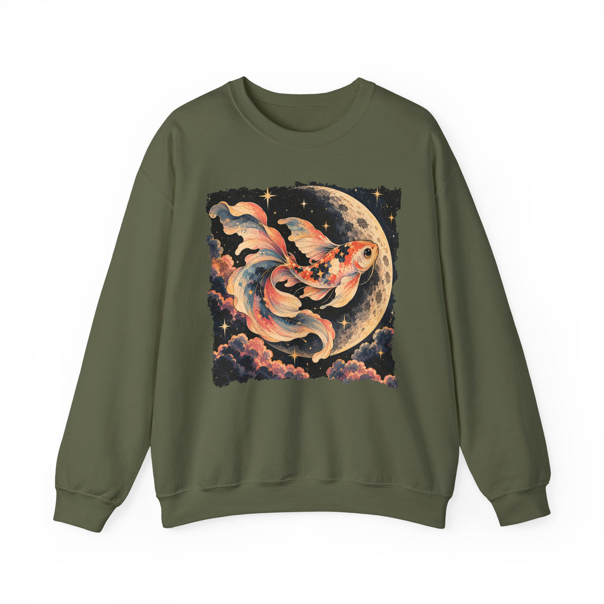 Koi Fish Moon Sweatshirt Celestial Koi Night Sky Full Moon Crewneck