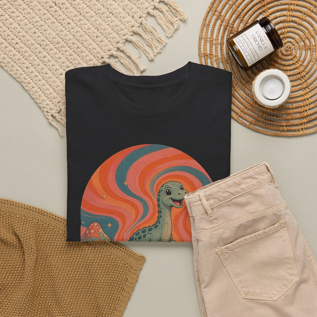 Groovy Brontosaurus T-Shirt Retro 70s Dinosaur Mushrooms Daisies Tee