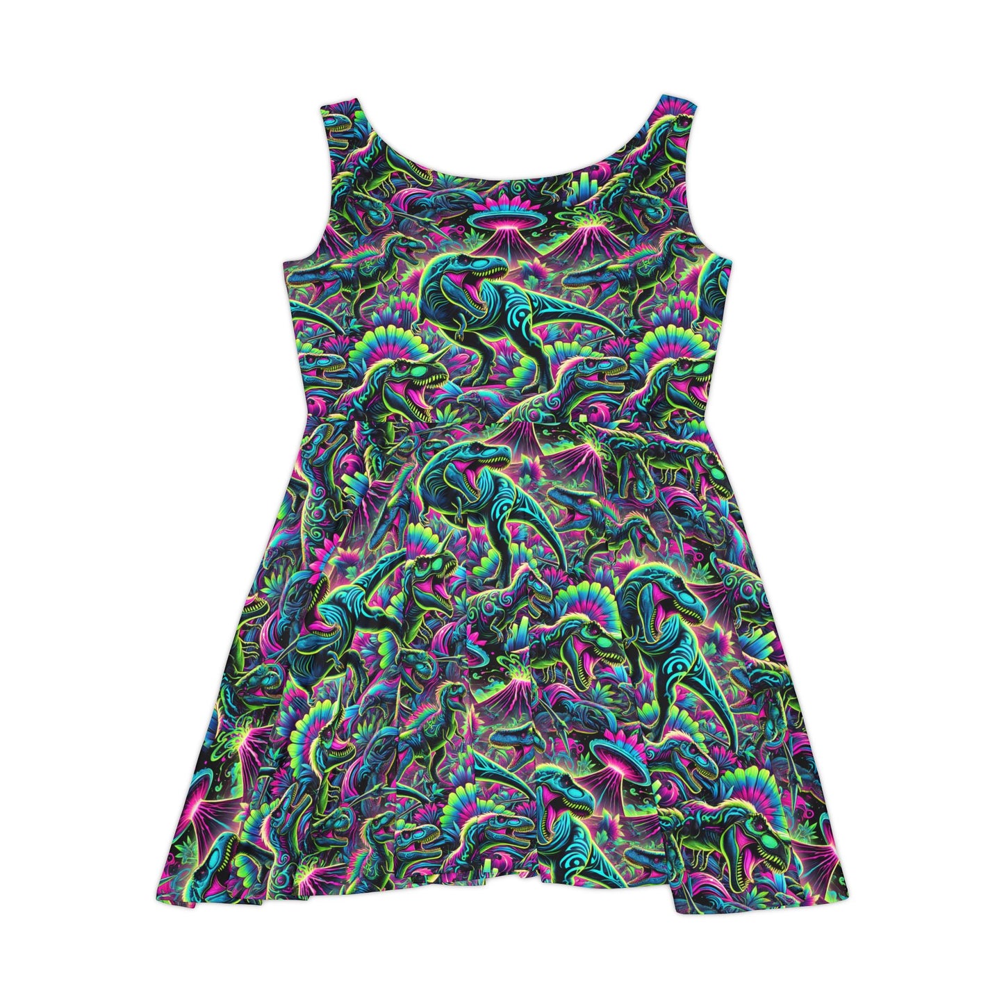 Skater Dress Neon Dinosaurs Print