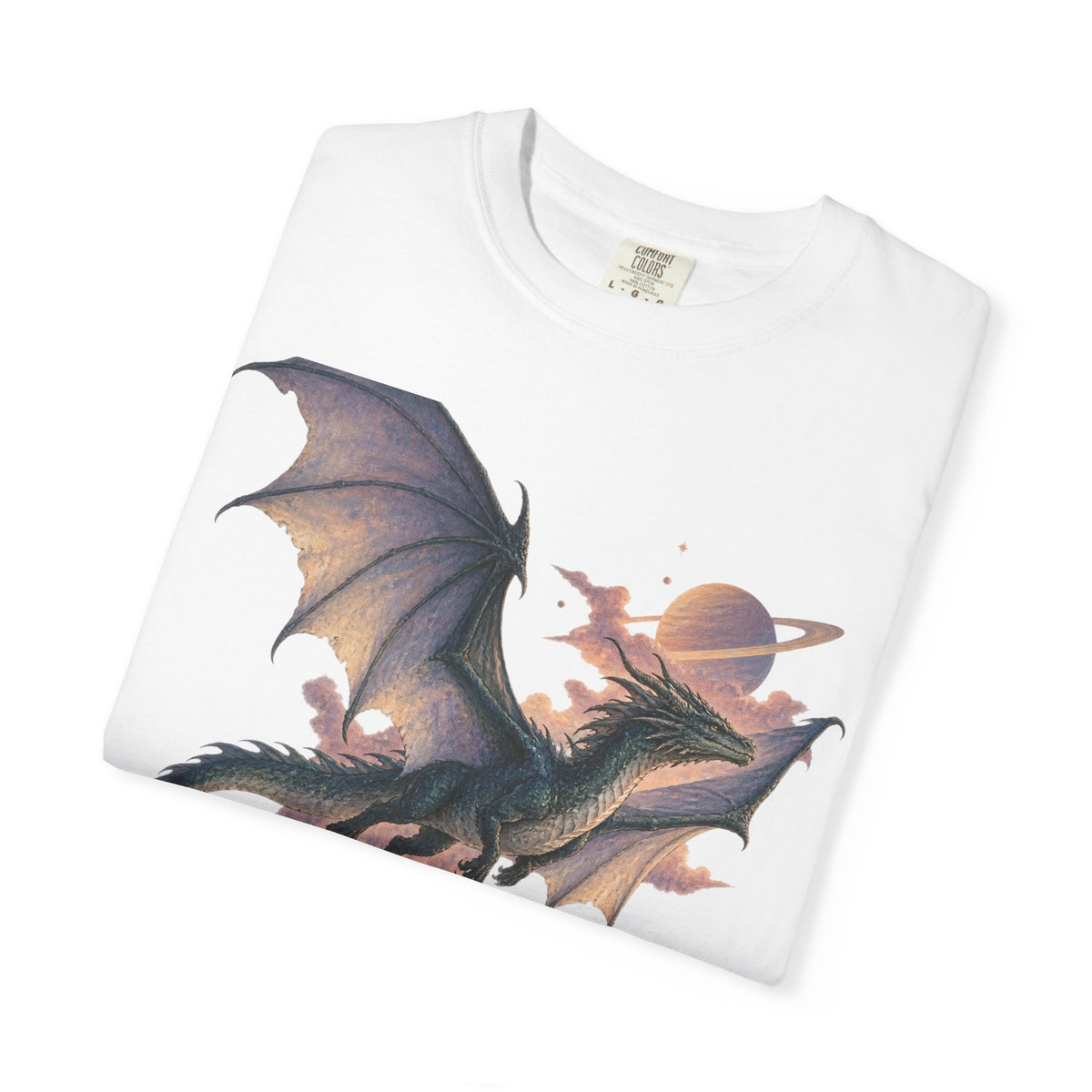 Celestial Dragon Over Forest Tee Fantasy Ringed Planet Mountain Shirt