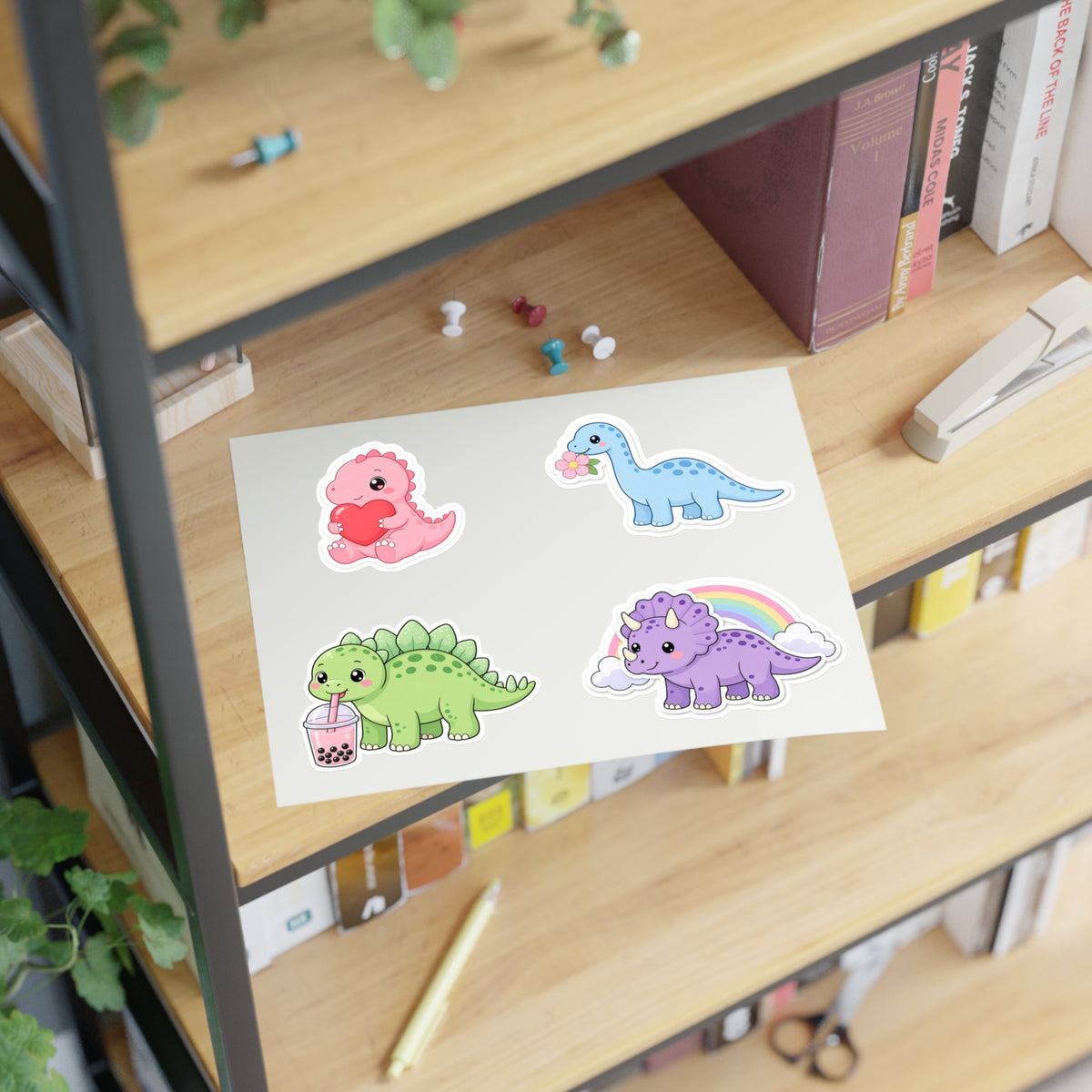 Cute Kawaii Dinosaur Sticker Sheet 4 Pastel Dino Stickers Laptop Water Bottle