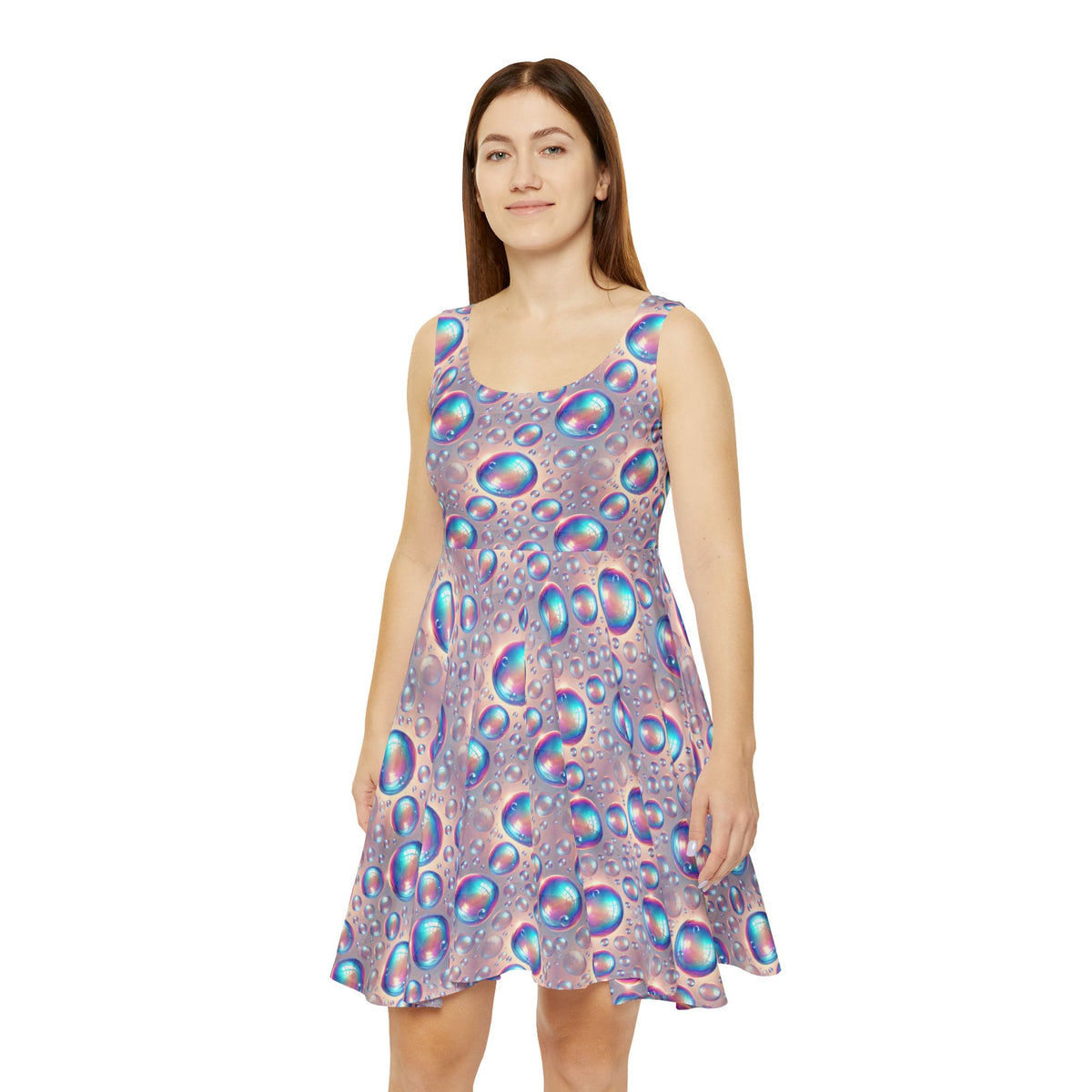 Bubbles Print Womens Skater Dress Playful Colorful Summer Dress